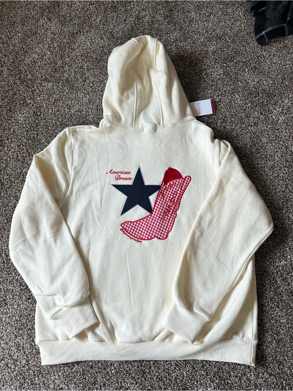 NWT Beginning Boutique Cream American Dream hoodie
